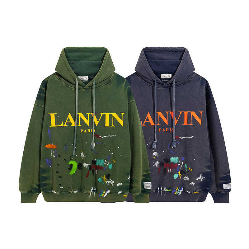 

Men' Hoodies Sweatshirts galleryes Dept Langfan Hand-painted Graffiti Splashed Ink Washed Old High Street Letter Print, Olive