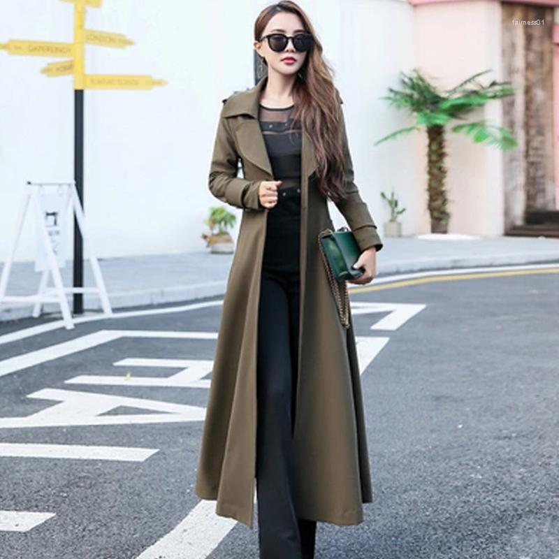 

Women's Trench Coats 2022 Fall Women Fashion Collar Maxi Coat Female Solid One Button Femmes Long Windbreaker Sobretudo Feminino, Black