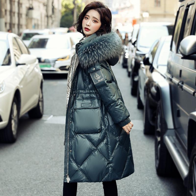 

Women' Down Women Winter Fur Collar Jacket Female Long White Duck Hooded Parkas Ladies Thick Warm Overcoats, Beige