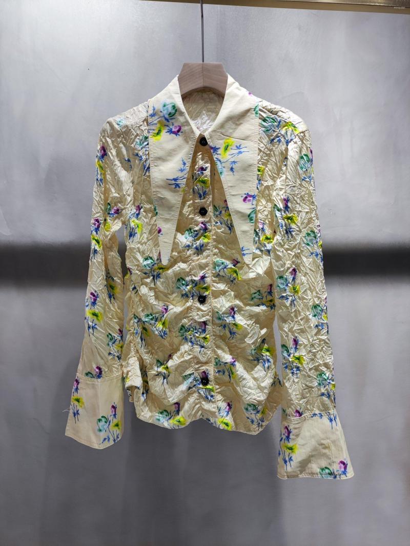 

Women' Blouses 2022 Women Fashion Long Sleeve Sexy Pleated Printed Shirt 0711