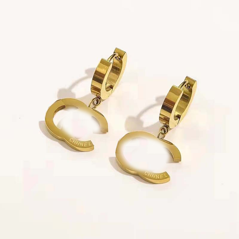 

Luxury Brand Designers C-Letters Stud Clip Chain Stainless Steel Geometric Famous Women With Steel Sea Crystal Rhinestone Earring Wedding Party Jewerlry Gift