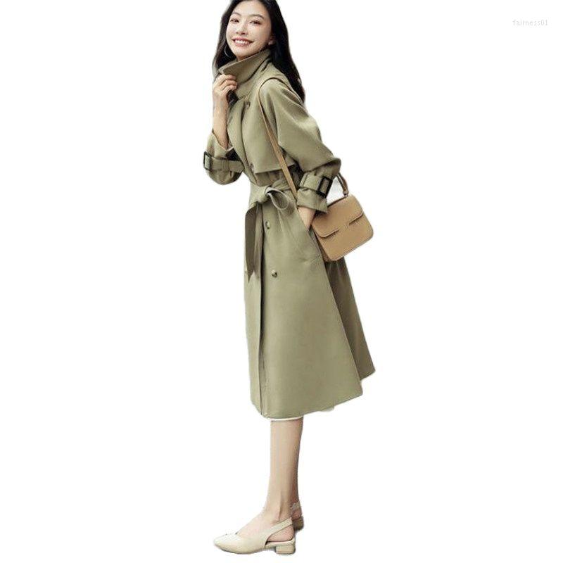 

Women' Trench Coats 2022 Autumn Winter Long Coat Women Double Breasted Slim Female Outwear Fashion Windbreaker C1625, Long gray green