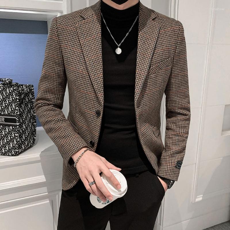 

Men's Suits 2022 Autumn Winter Plaid Men Blazers Korean Slim Woolen Casual Suit Jacket Wedding Business Dress Coat Streetwear Social Clothes, Mixed
