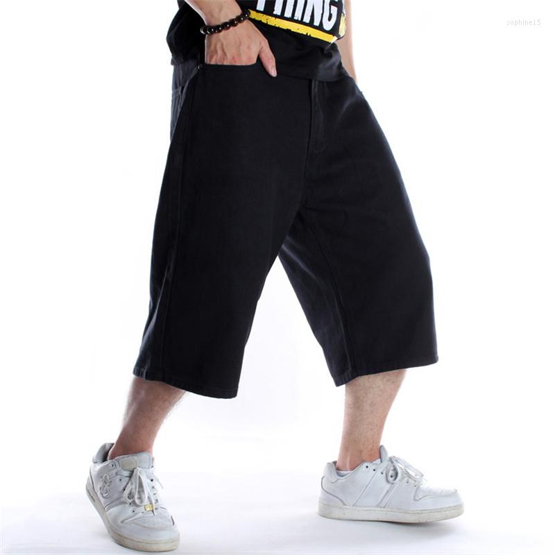 

Men's Jeans Plus Size Hip Hop Calf Length Men's Black Baggy Cropped Trousers Tide Loose HipHop Capri Pants Casual Male Man Clothing