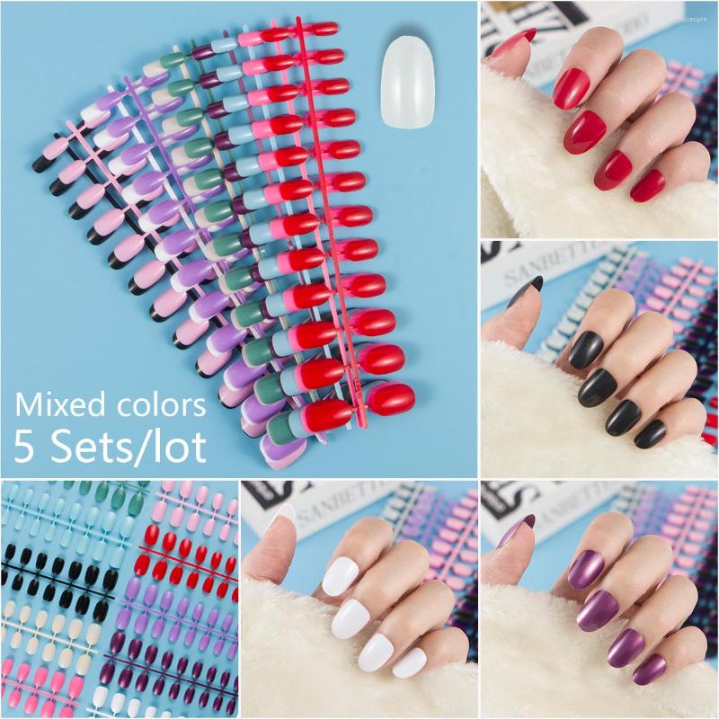 

False Nails Buy 2 Lots To Save Fee 5 Sets/lot Mixed Colors Short Oval Nail Full Cover Fake Press On Finger DIY, E11 5 sets