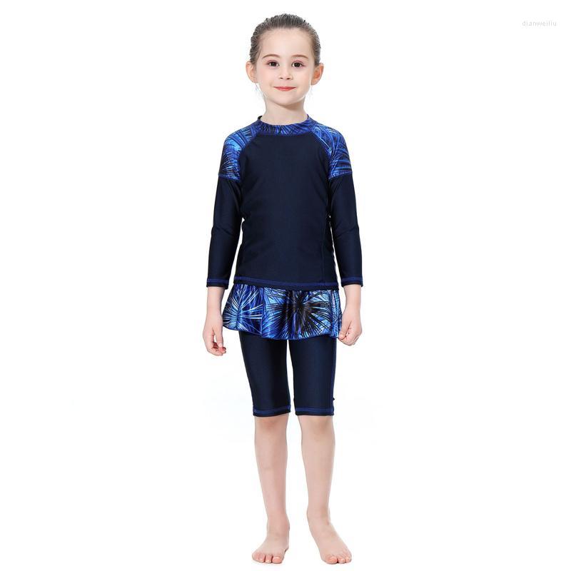 

Swimwears YiZYiF Kids Girl Modest Swimwear Islamic Swimming Costume Outfits Set Bathing Suits Beachwear Children Top Pants Cap Suit