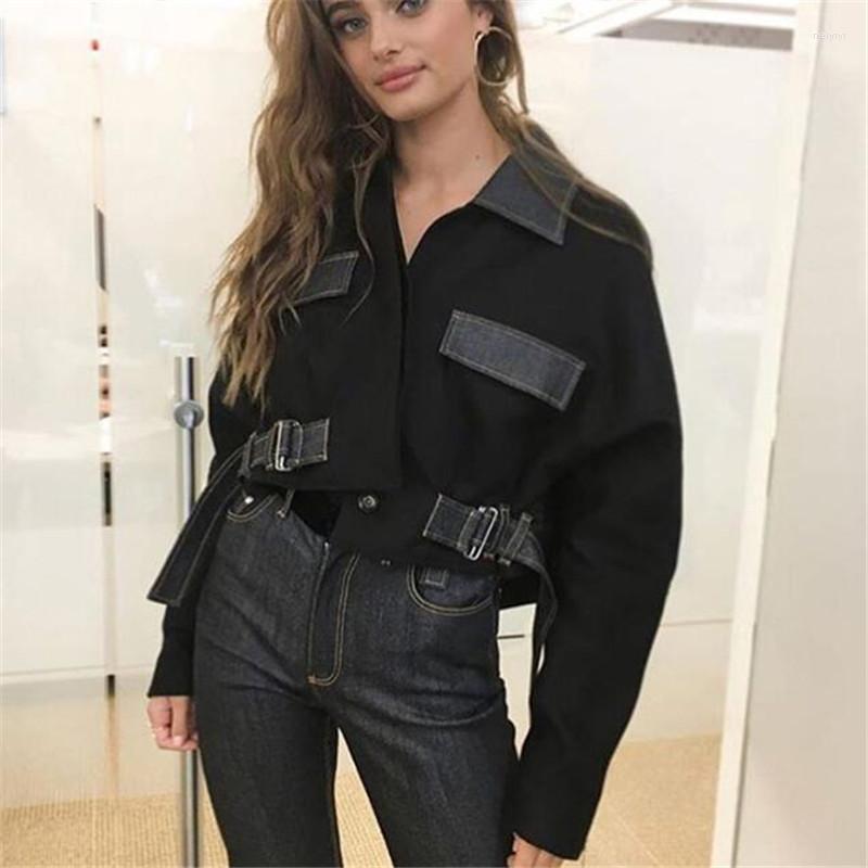 

Women' Jackets Women Short Jacket Loose Outwear Full Sleeve Single Breasted Patchwork Female 2022 Spring Fashion Girdle Coat Black Tops, Picture shown
