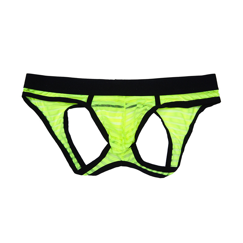 

Wholesale Mans Underpants Back Open Briefs Low Rise 3D Pouch Transparent Striped Briefs Sexy Underwear For Young Boys, Yellow