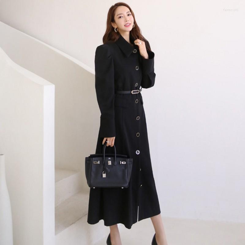 

Women' Trench Coats Fashion 2022 Fall Winter Casual Single Breasted Simple Classic Black Turn Down Collar Long Coat Chic Female Windbreak