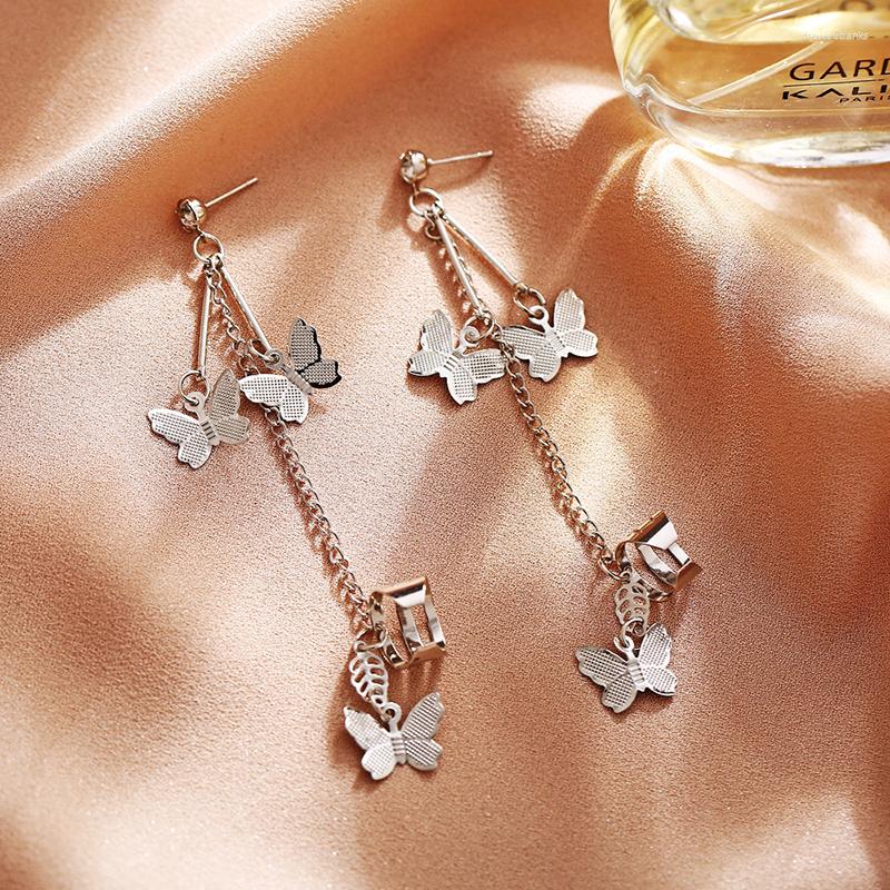 

Backs Earrings 1Pair Butterfly Pendant For Women Girls Gothic Silver Color Ear Bone Cuff Chain Punk Clips Jewelry Brincos