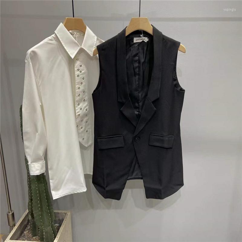 

Men' Vests Autumn Dark Men' Medium And Long Black Waistcoat Korean Version Slim Sleeveless Dress Collar Single Button Top Fashion
