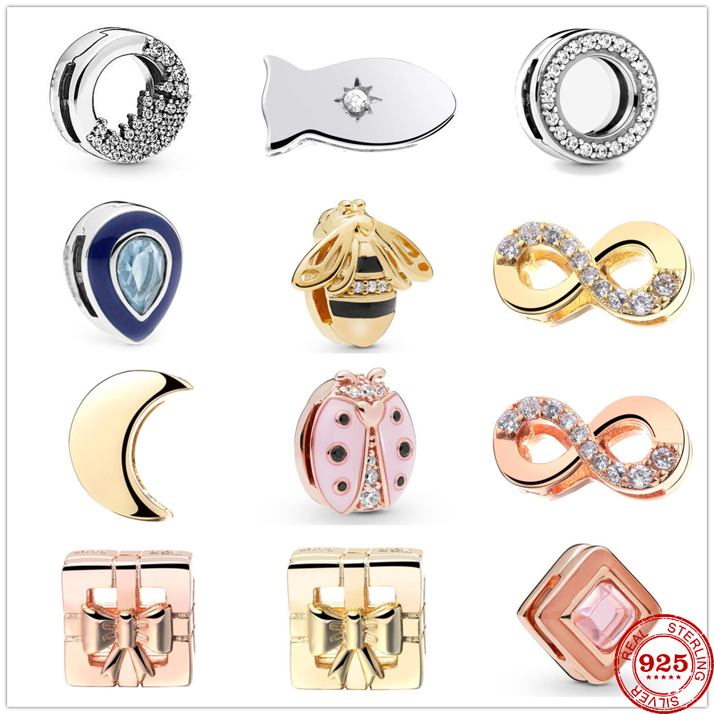 

925 Sterling Silver Dangle Charm Women Beads High Quality Jewelry Gift Wholesale Sparkling Circle of Clip Reflexions Bead Fit Pandora Bracelet DIY