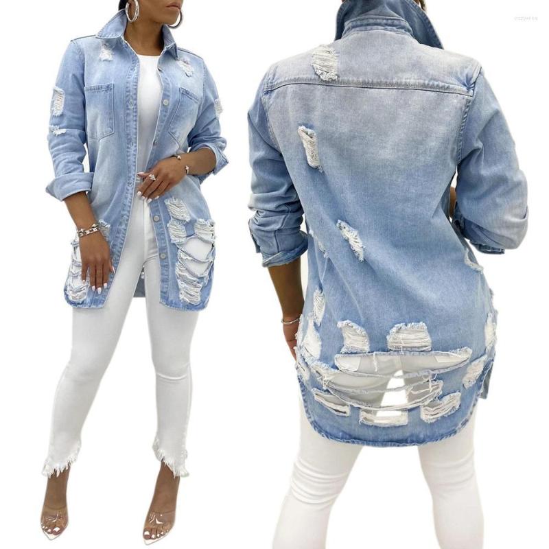 

Women's Jackets Large Size Denim Jacket For Women Fashion Ripped Long Coat Casual Spring And Autumn Clothing -5XL Drop, Dark blue