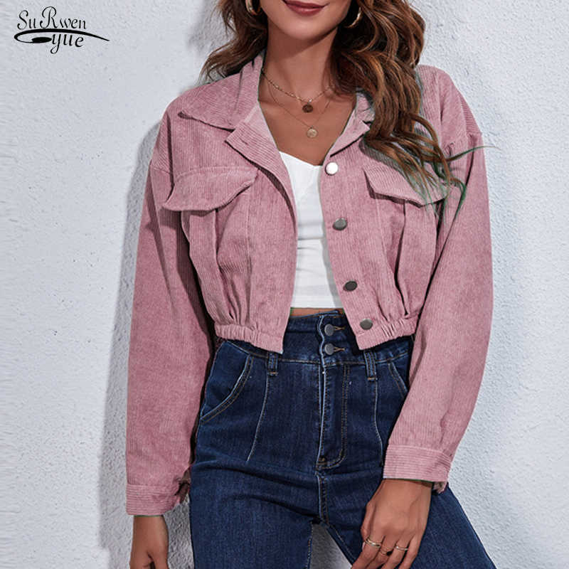 

Women's Jackets New Fashion Corduroy Short Jacket Women Casual Long Sleeve Winter Women's Coats Buttons Outerwear Female Clothing Tops 23418 T221008, Black