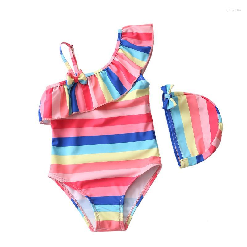 

Swimwears Girls' Swimsuit One-Piece Striped Bowknot One-shoulder Baby Cross-border Swimwear XYY-69