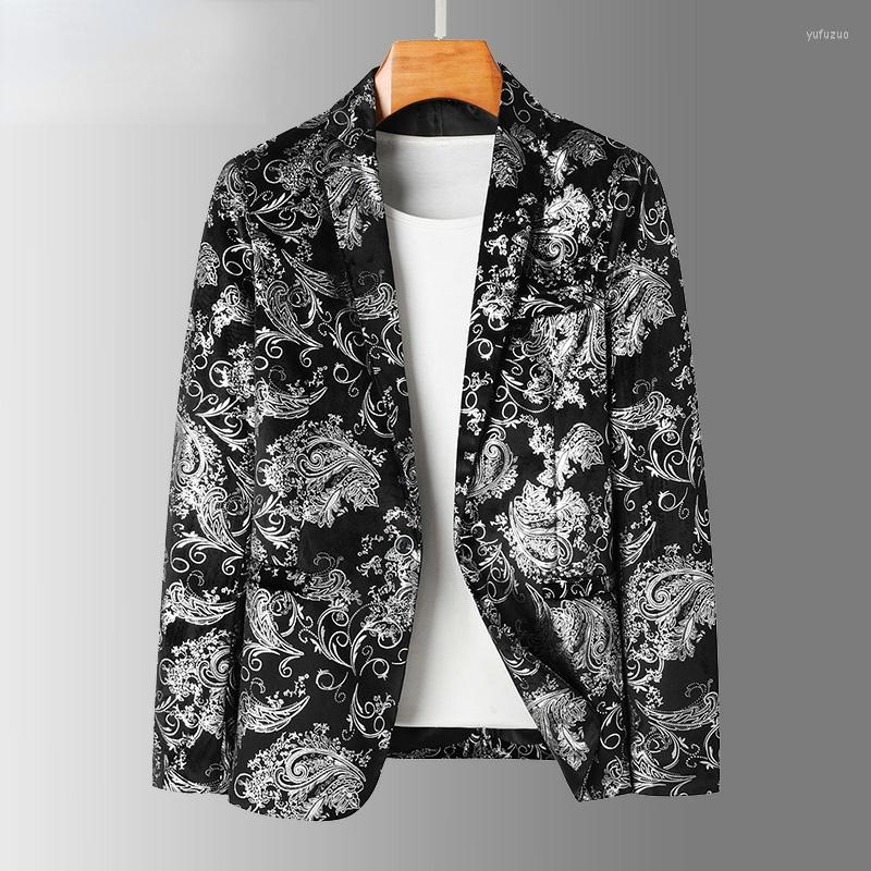 

Men's Suits YASUGUOJI Gold Cashew Flowers Printed Luxury Blazers Men Slim Fit Silver Stage Costumes For Singers Mens Fashionable Jackets, Sliver