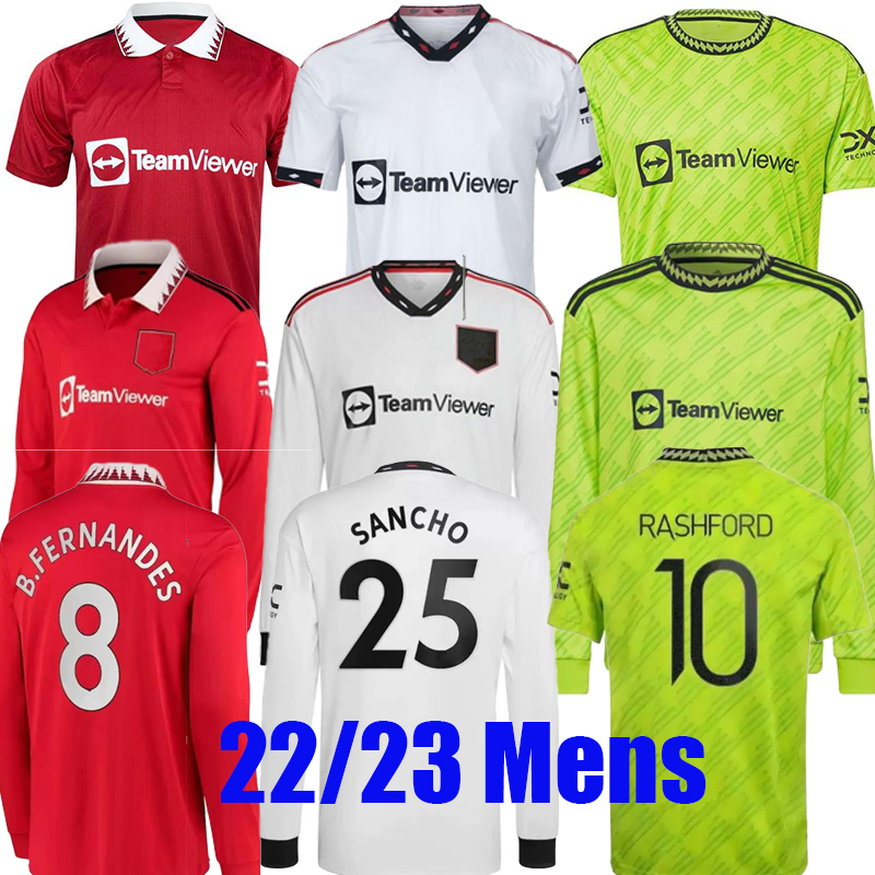 

SANCHO 22 23 Manchester soccer jersey Long Sleeve United RASHFORD SHAW POGBA 2022 2023 football shirt utd Home Away Third MARTIAL B. FERNANDES Mens Adult kids Tops Kits