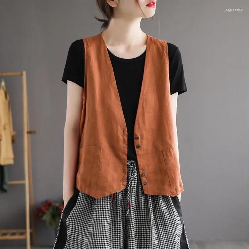 

Women's Vests Women's Sleeveless Cardigan Vest Open Front Cotton Linen Thin For Women Solid V Neck Short Casual Jacket Coat With Pockets, Black