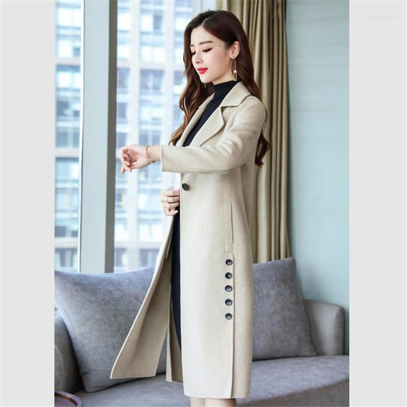 

Women's Wool Woolen Coat Women Apricot M-4XL Plus Size Loose 2022 Autumn Winter Korean Fashion Gray Long Thick Jacket Feminina Lj067