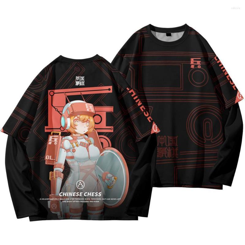 

Men's T Shirts Chinese Chess Men Clothing Red Soldier Large Size 6XL T-shirt Two-piece Long-sleeved Tide Brand Design Clothes Haori, Black-3y127