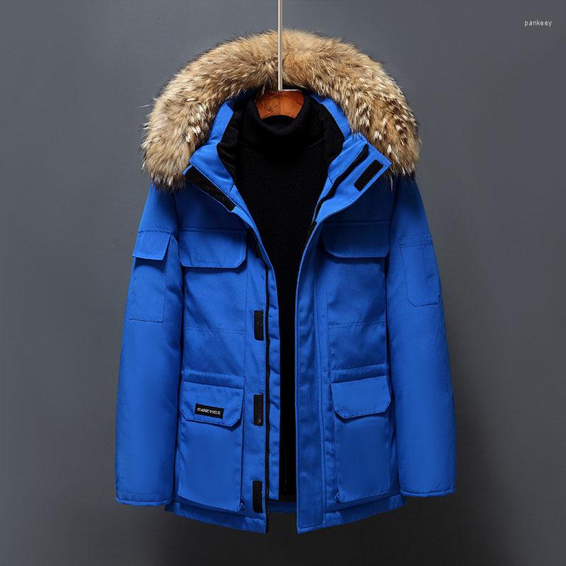 

Men's Down Fur Collar White Duck Winter Jacket Men Windproof Hooded Thicken Multi-pocket Coat Male Keep Warm -30 Degree Parkas