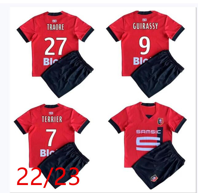 

2022 2023 Stade Rennais soccer jersey KAMALDEEN GUIRASSY maillots de foot 22 23 DOKU SANTAMARIA Football shirt KIDS, Red