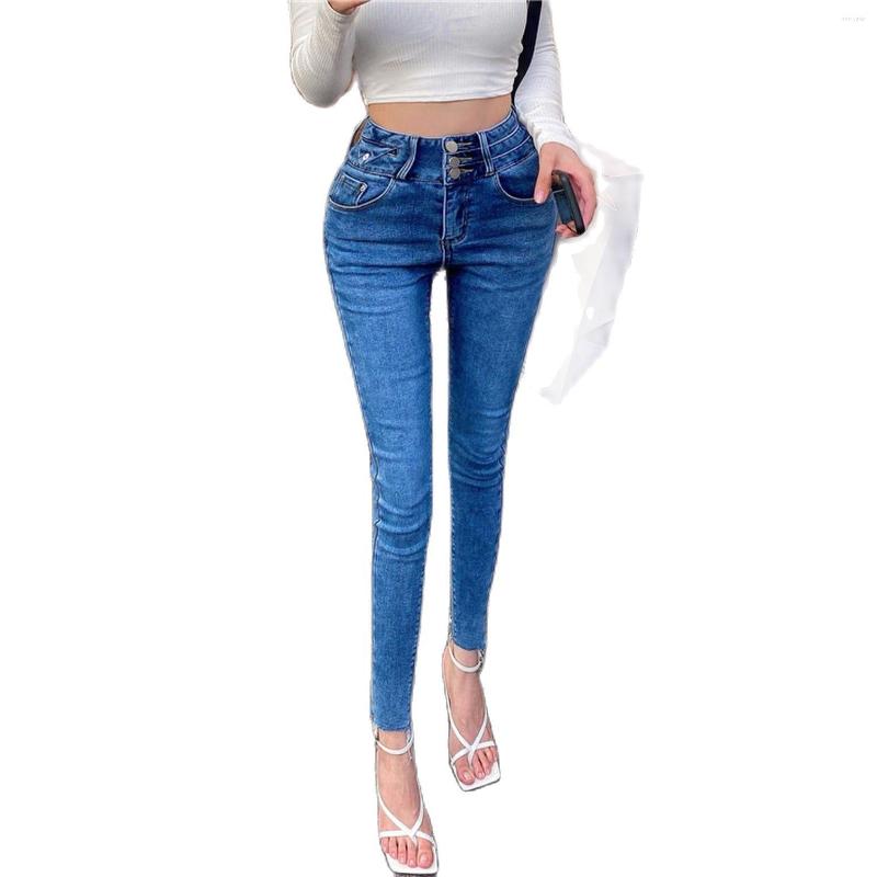 

Women' Jeans Korean Fashion Girls Blue Cotton Spandex Skinny Legs High Waist Slim Fit Design