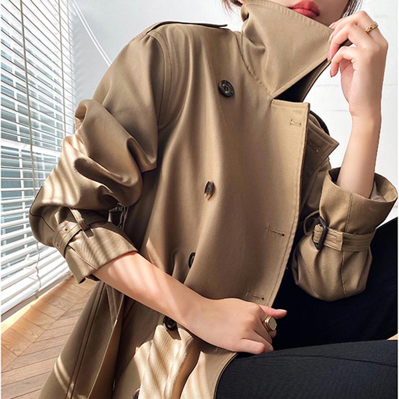

Women' Trench Coats Women Khaki Big Size Short Lapel Long Sleeve Loose Fit Windbreaker Fashion Spring Autumn 2022