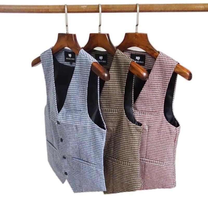 

Men's Vests Men's Waistcoat British Korean Fashion Slim Fit Small Casual Thin Suit Spring Autumn Plaid Sleeveless Jacket Office Clothing, Blue