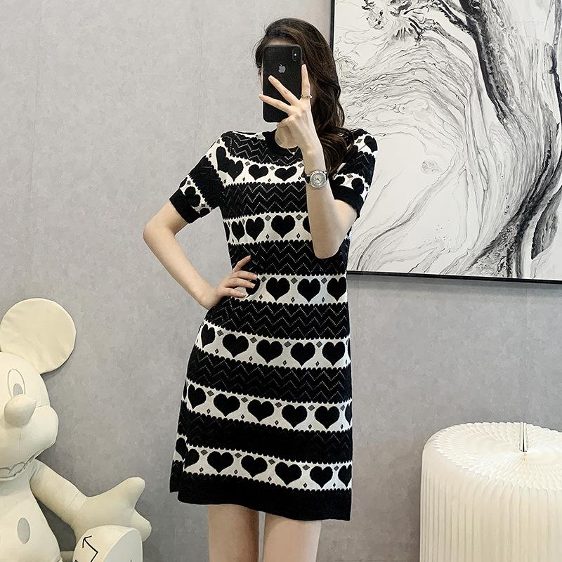 

Casual Dresses Knitted Sweater Dress Women Summer Fashion Jacquard A Line High Waist Hepburn Style Vestidos JoursNeige, Picture shown