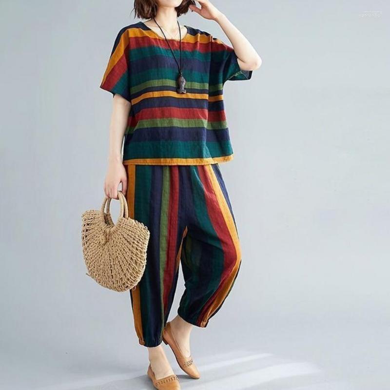 

Women's Two Piece Pants Women's 2 Pcs/Set Round Neck Pieces Plus Size Pockets Colors Matching Women Top Set For Daily Wear, Multicolor