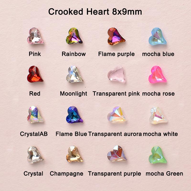 

Nail Art Decorations 8x9mm Crooked Peach Heart Rhinestone Tip Bottom Mixed Color Shiny 3D Fingernail DIY Decoration 20/50PCS