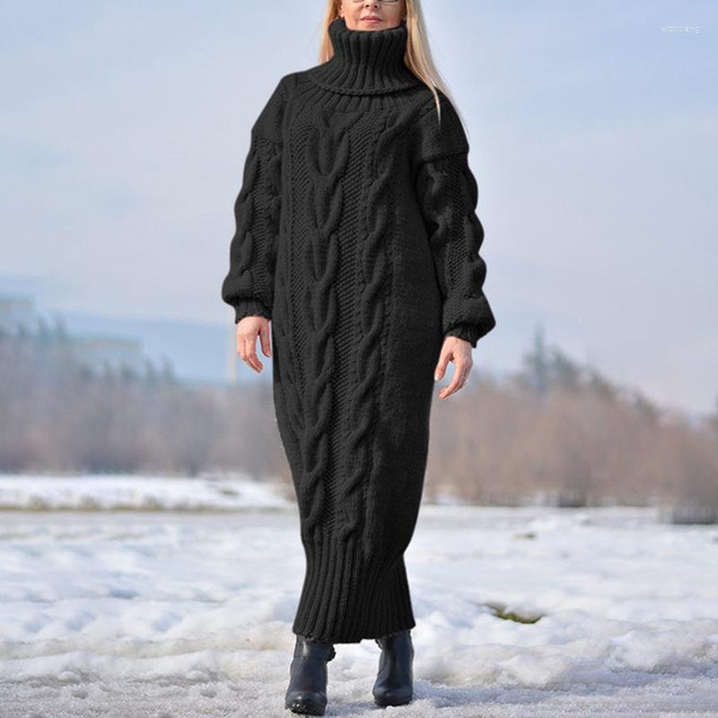 

Casual Dresses Sweater Dress Women Long Sleeve High Neck Knitted Pullover Soft Warm Solid Color Oversize Bodycon Jumper Female, Black