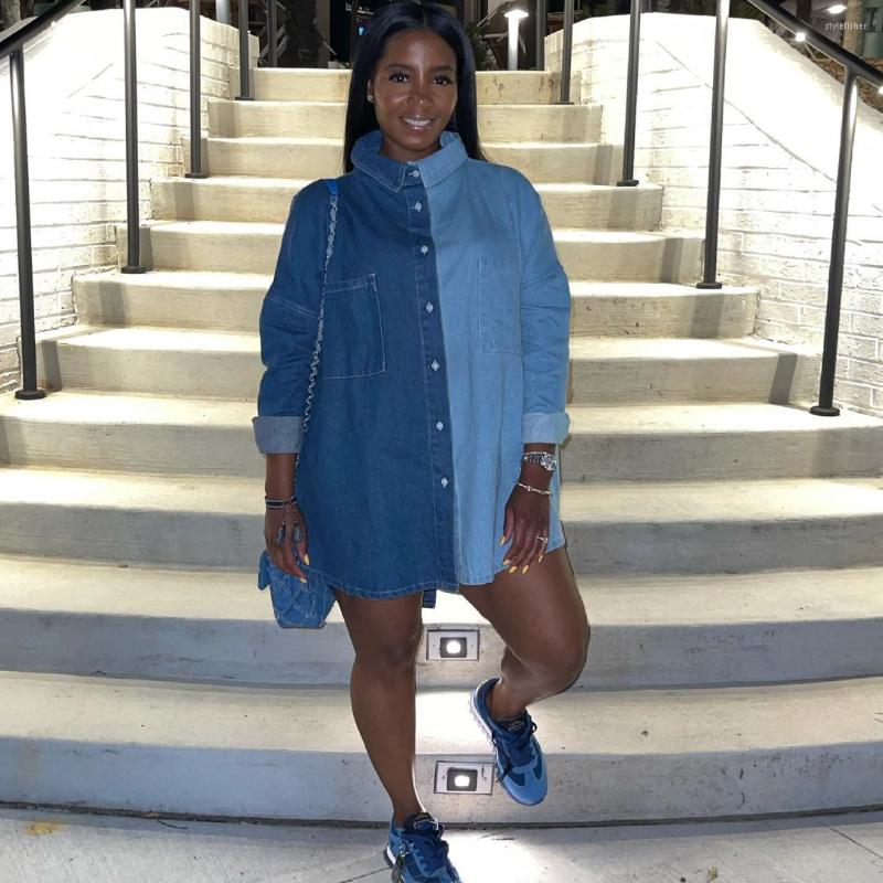 

Women' Jackets 2022 Women Spring Autumn Casual Loose Denim Jacket Ladies Contrasting Color Mid-Length Coat Single Breasted Jean, Blue