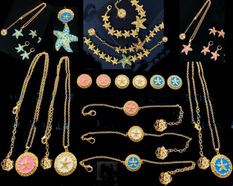 

Fashion Designed Necklaces Bracelet Earring Starfish Pendant Sea Travel Holiday Style Banshee Medusa Head Portrait 18K Gold Plated Designer Jewelry 01, Golden