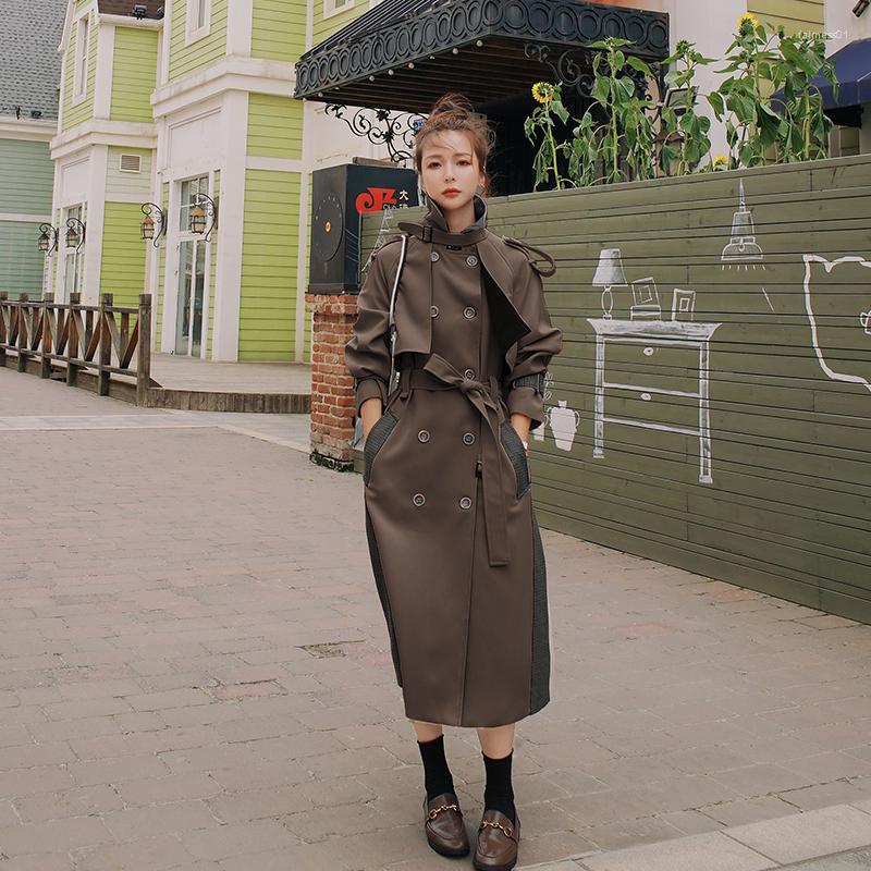 

Women' Trench Coats Women' Windbreaker Brown Long Spring Autumn Jacket Big Size Ladies Cloak Stitching Loose Coat Female Casual, Beige