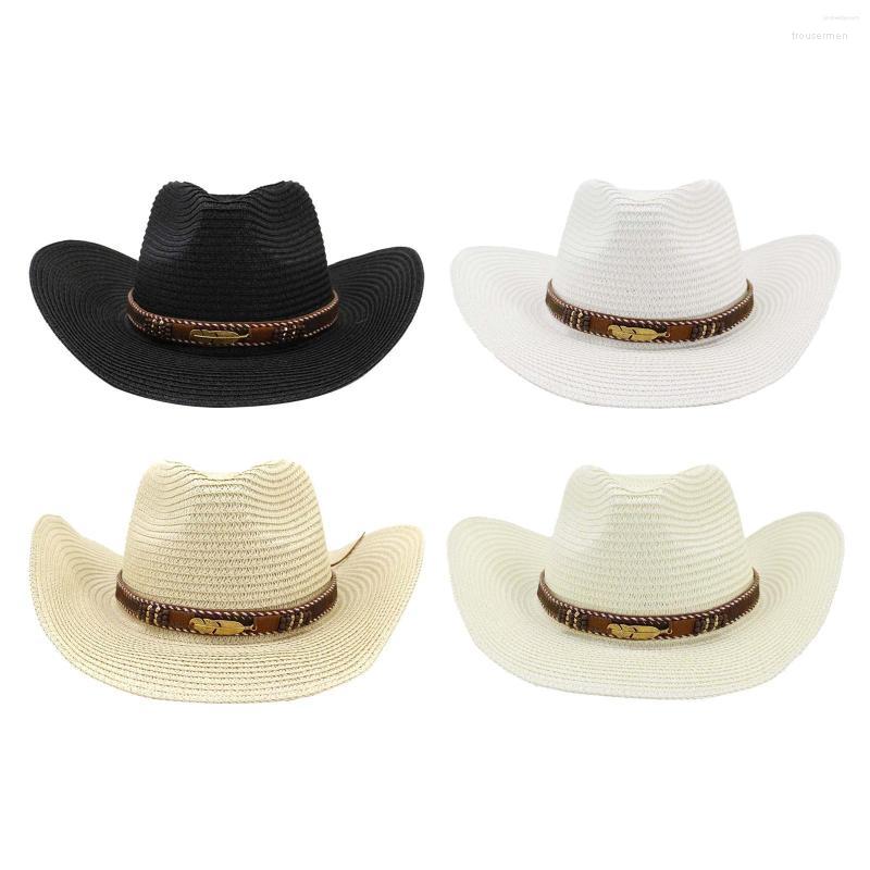 

Berets Western Style Cowboy Hat Wide Brim Party Retro Women Hats For Horseback Riding Beach Rodeo Unisex Decorative, White