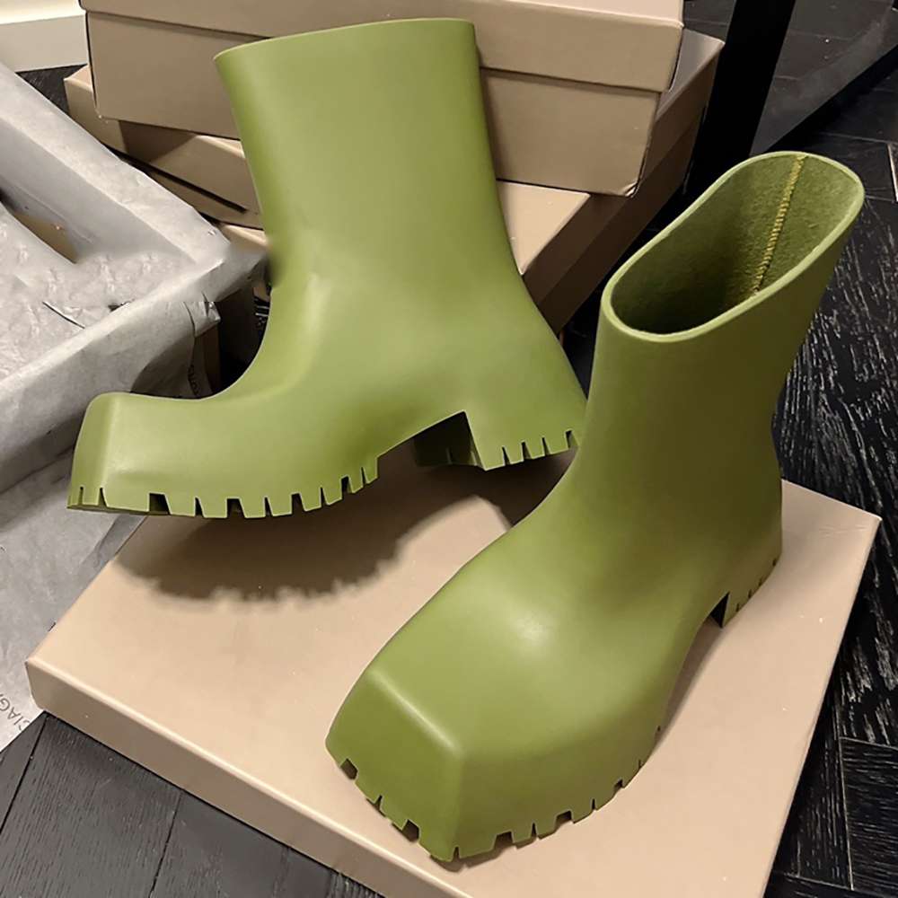 

Luxury trooper rubber boots Paris square toes rain bot Chunky design women Coarse tooth outsole Wear-resistant waterproof 5mm arch matte with box, Sandy brown