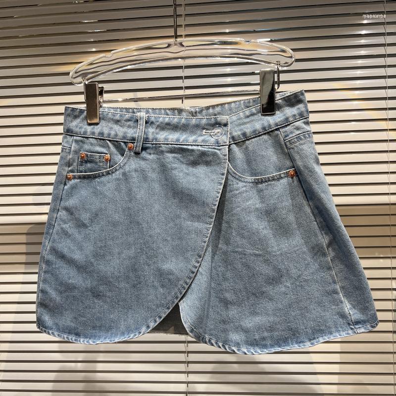

Women' Shorts Women' Slit Denim Skirts For Women Asymmetrical Personality Streetwear 2022 Runway Design Above Knee Mini Skirt Summer, Light blue