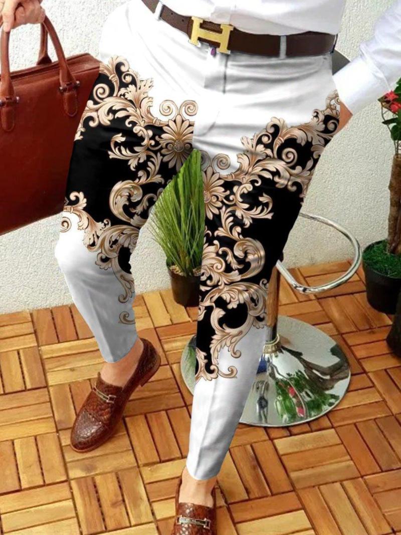

Retro Pattern Print Pants Men Business Casual Trousers Straight Long Mens Spring Autumn Fashion Streetwear, Fly-xk38