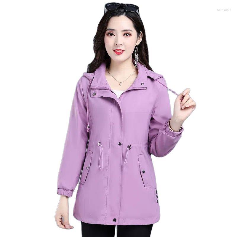 

Women's Trench Coats Spring Autumn Women Tops Hooded Windbreaker Coat Long Sleeves Leisure Basic Slim Fit Wild Short Female, Orange pink
