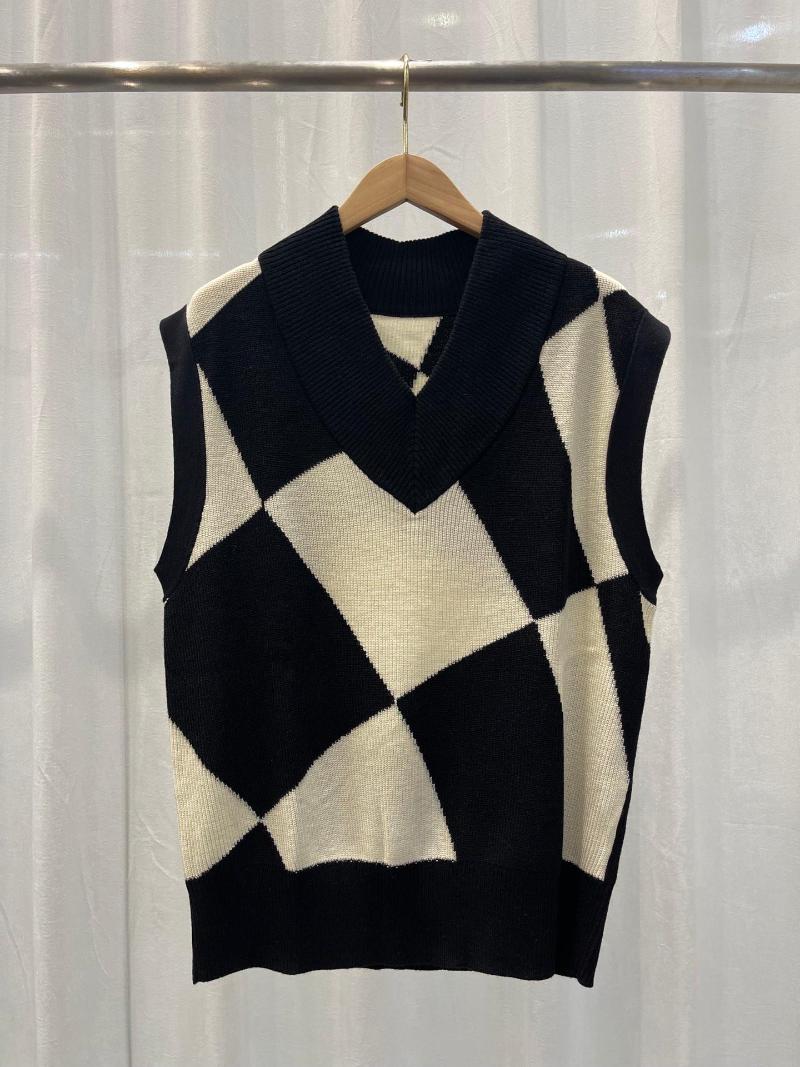 

Women' Vests 2022 Women Fashion Sleeveless Sexy Checkerboard Knitted Vest 0901