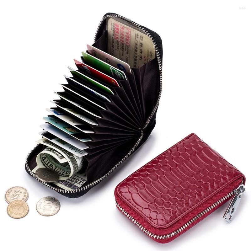 

Card Holders Serpentine CardHolder Women Genuine Leather Case Zipper Slim Business Wallet Bus ID Bag MF-7148, Blue