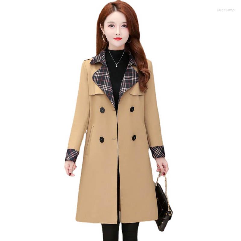

Women's Trench Coats Korean Version Of The Lace-up Double-breasted Mid-length Coat Women's Fashion Slim Loose Button Pocket Nh147, Khaki