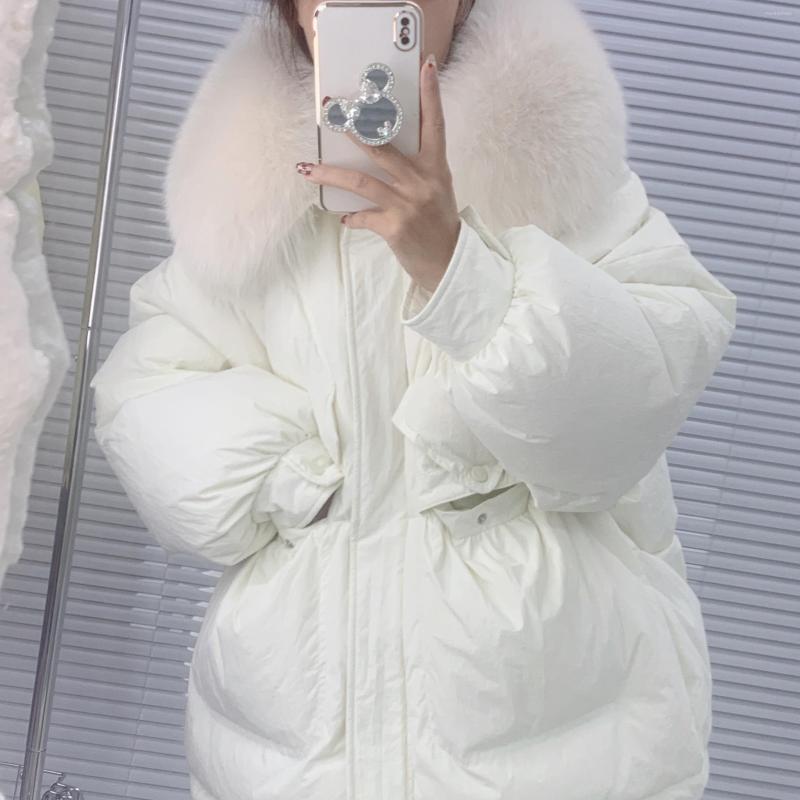 

Women's Down YNSB 2022 WINTER LAMB SKIN WHITE DUCK COATS WITH FUR