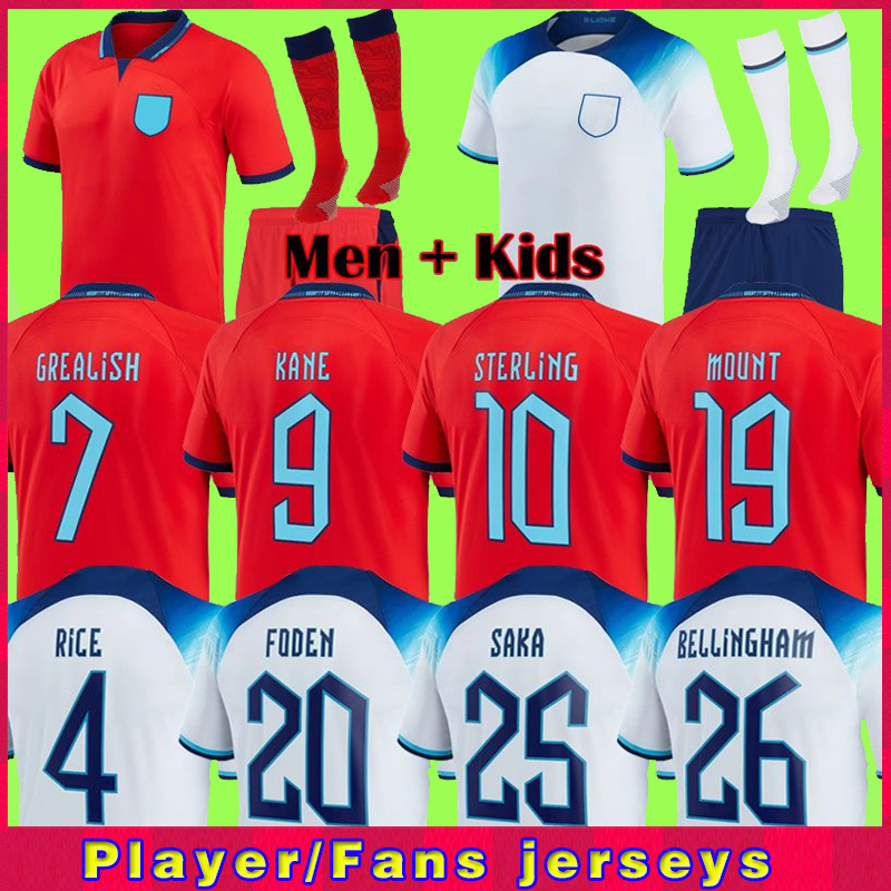 

2022 Angleterre ENGlANDS Soccer Jersey World Cup KANE GREALISH SAKA FODEN STERLING RASHFORD SANCHO MOUNT PHILLIPS 2022 2023 football shirt men sets uniforms, Away patch
