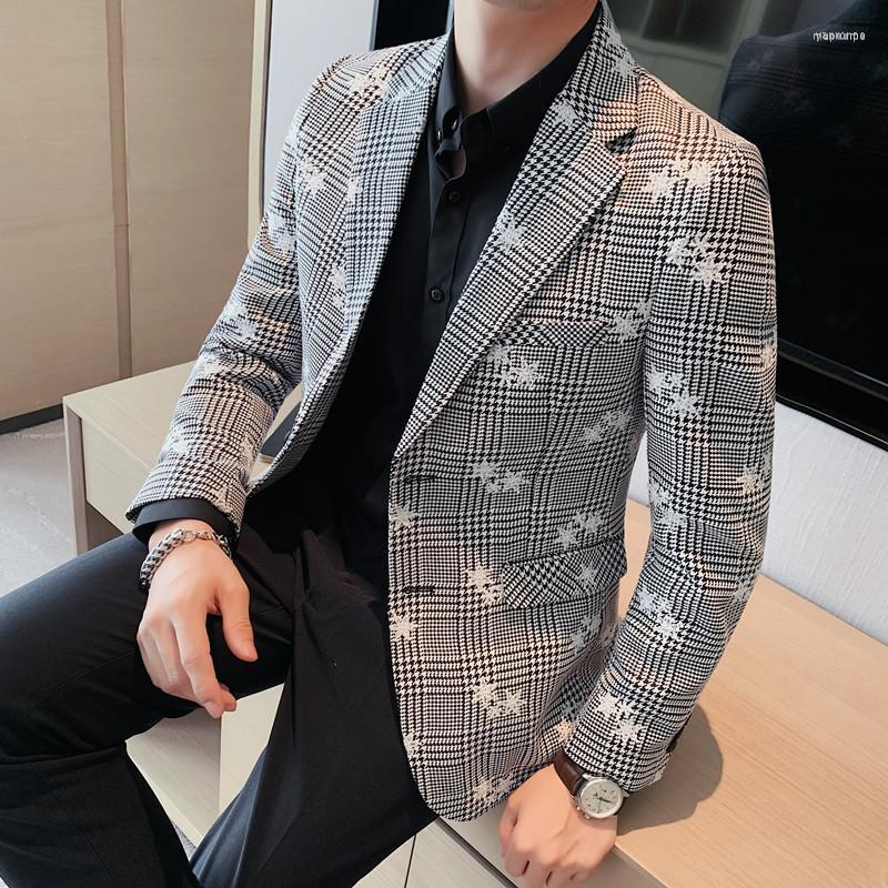 

Men's Suits Men's Star Embroidery Plaid Suit Jacket Mens Fashion Wedding Business Clothing Streetwear Formal Social Party Tuxedo Blazer, Black