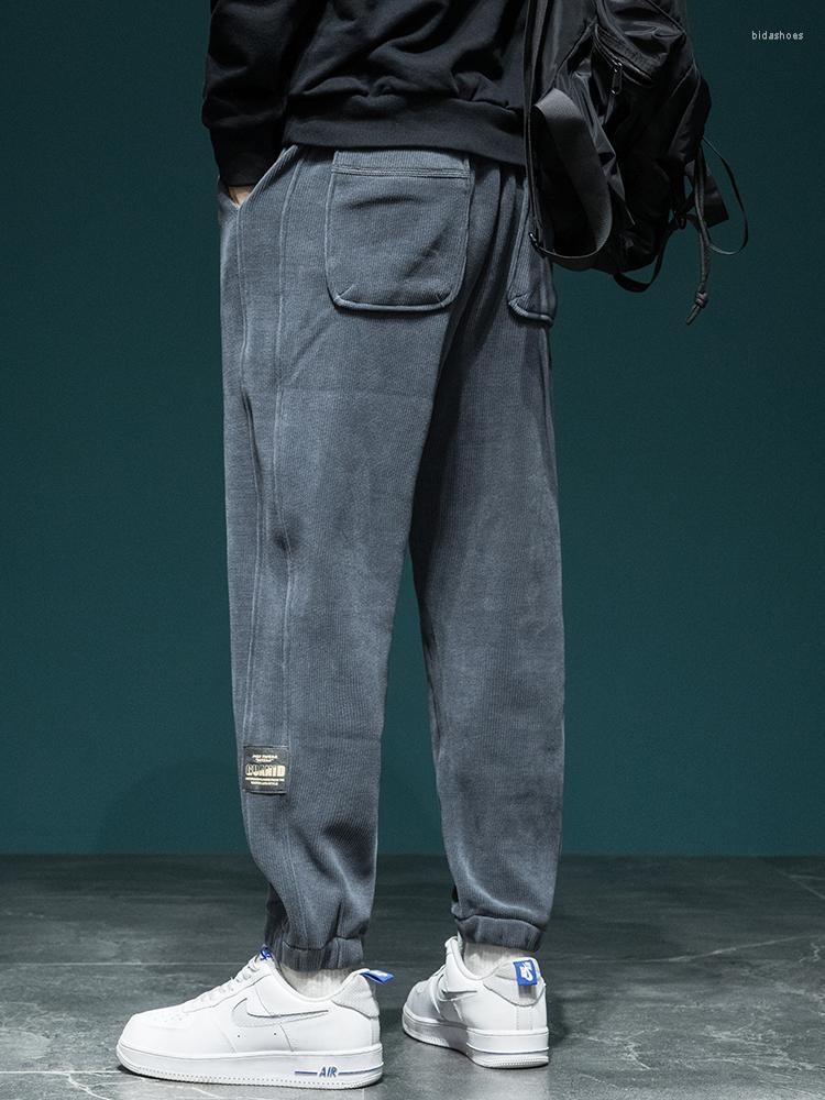 

Men's Pants Autumn And Winter Corduroy Men Fleece Solid Elastic Waist Streetwear Baggy Trousers Casual Trendy Wild, Black