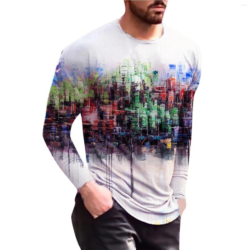 

Men's T Shirts Extra Large Men Long Sleeve White Tops Abstract Painting Print Casual Loose Blouses Purple Shirt 2022, Green