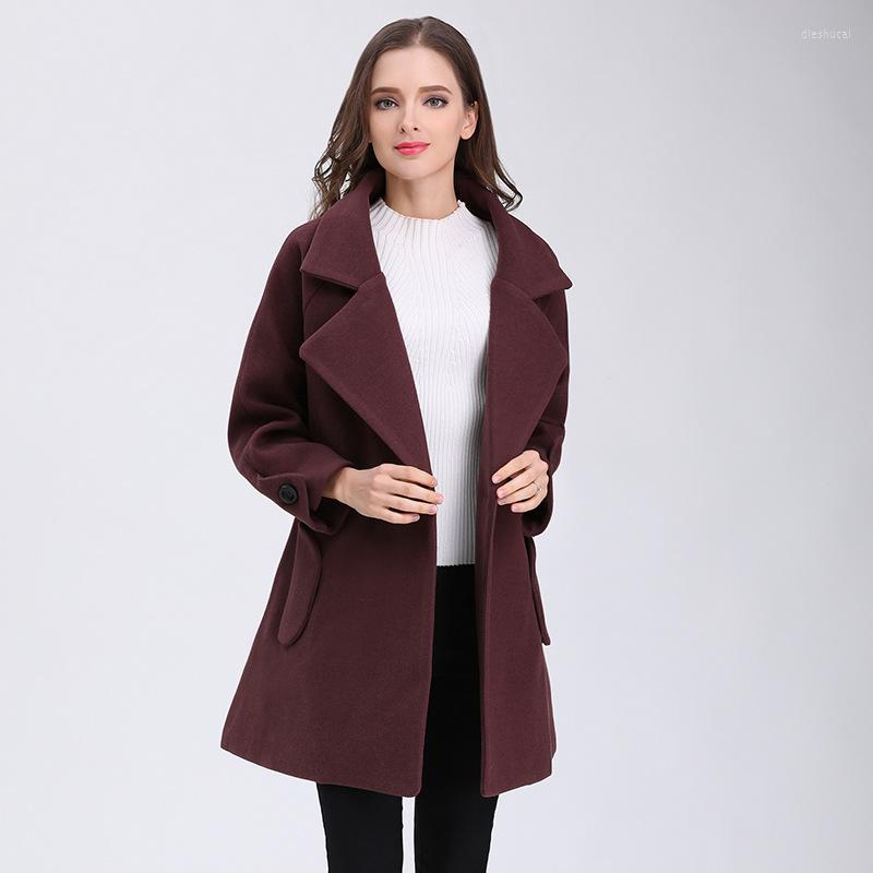 

Women's Wool Women Blend Warm Long Coat Autumn Winter Female Slim Fit Lapel Woolen Overcoat Cashmere Outerwear 2 3 4 5XL, As pic show